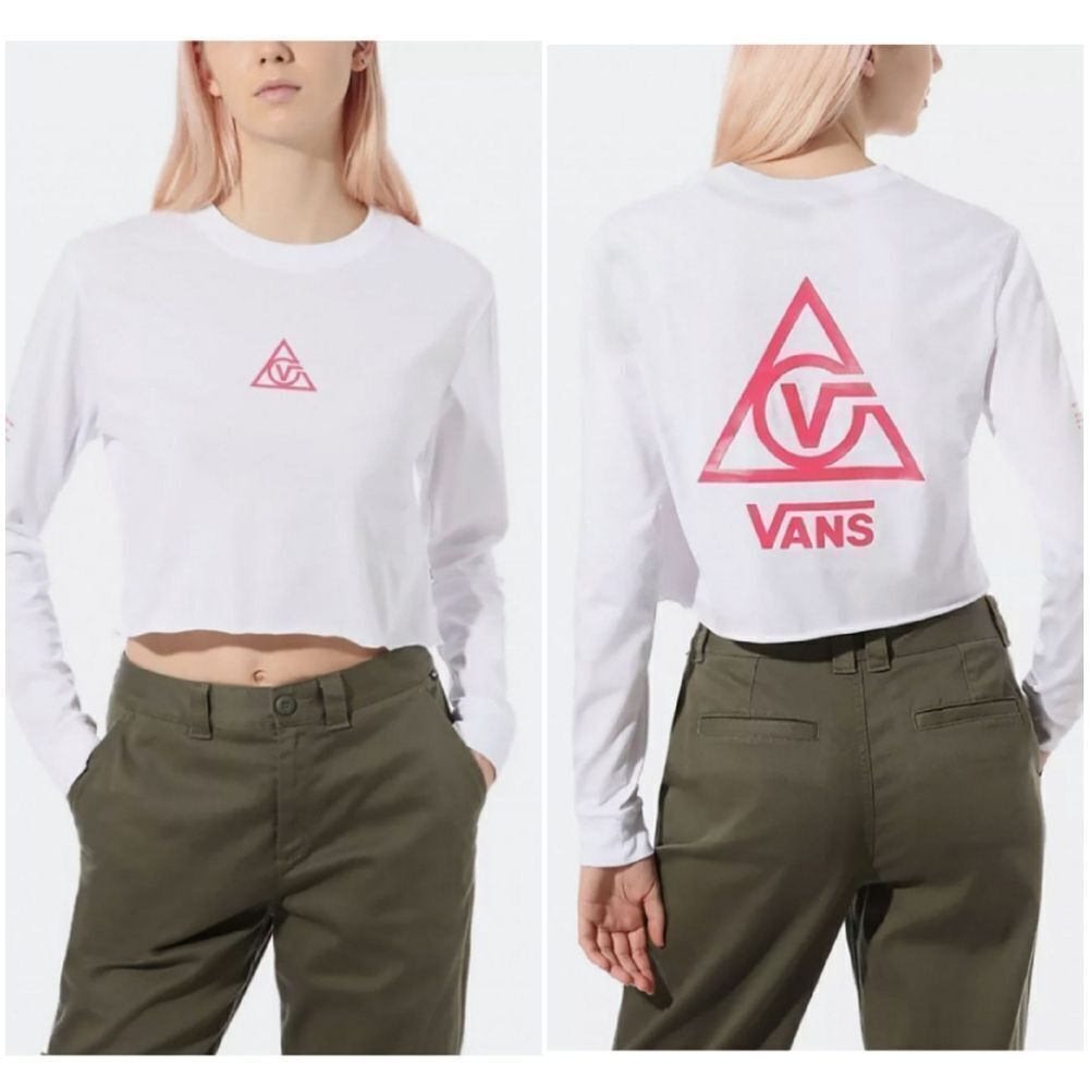 Vans Long Sleeve Boyfriend Cropped Tshirt sz Med